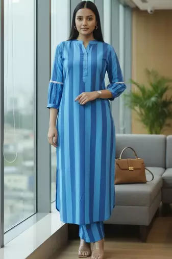 Women Striped Regular Kurta with Trousers