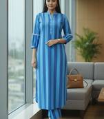 Women Striped Regular Kurta with Trousers