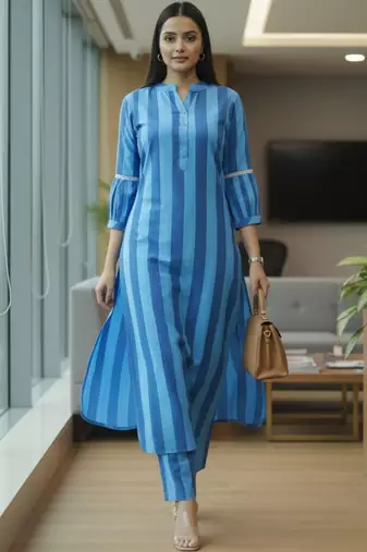 Women Striped Regular Kurta with Trousers