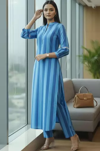 Women Striped Regular Kurta with Trousers