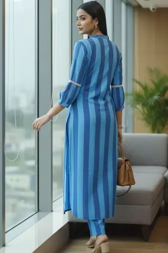 Women Striped Regular Kurta with Trousers