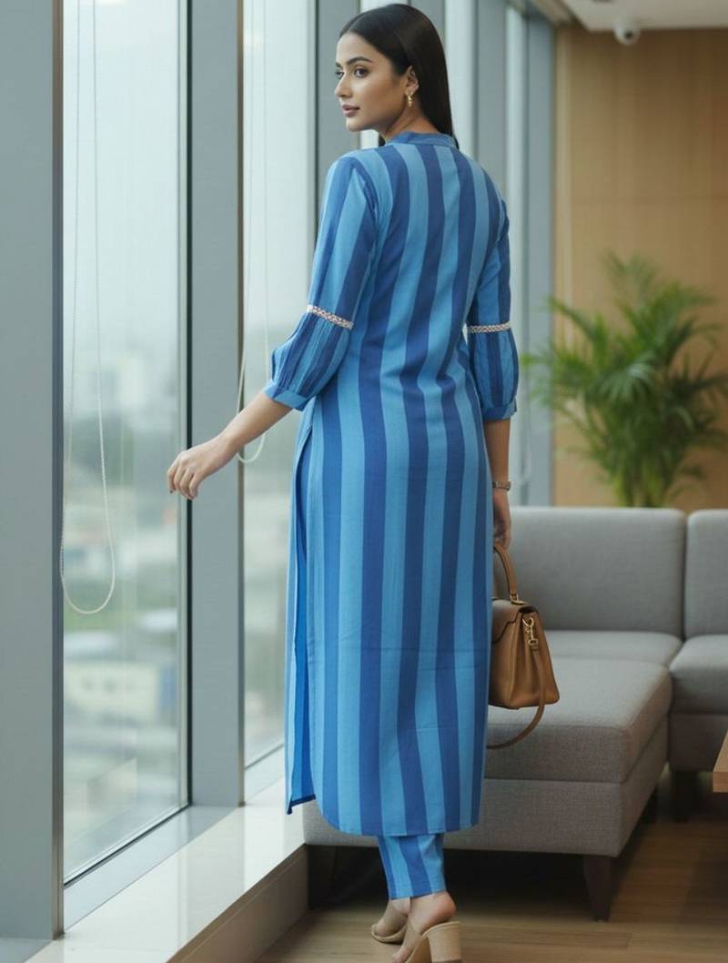 Women Striped Regular Kurta with Trousers