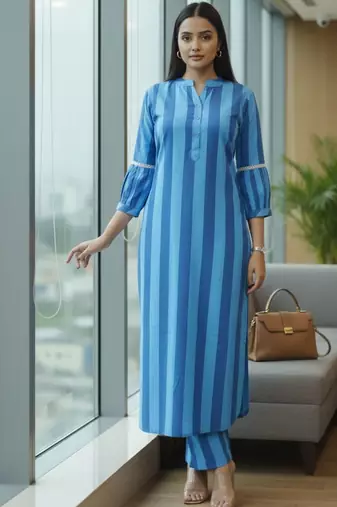 Women Striped Regular Kurta with Trousers