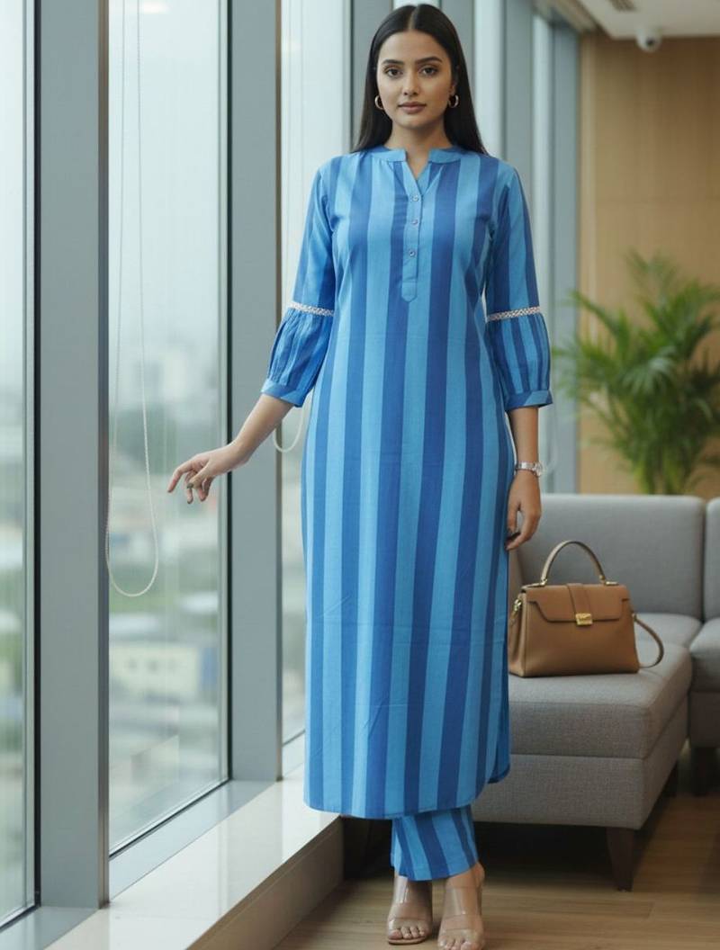 Women Striped Regular Kurta with Trousers