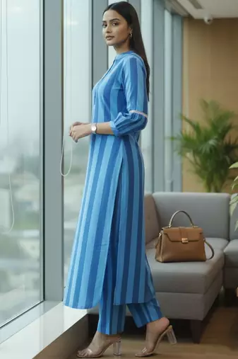 Women Striped Regular Kurta with Trousers