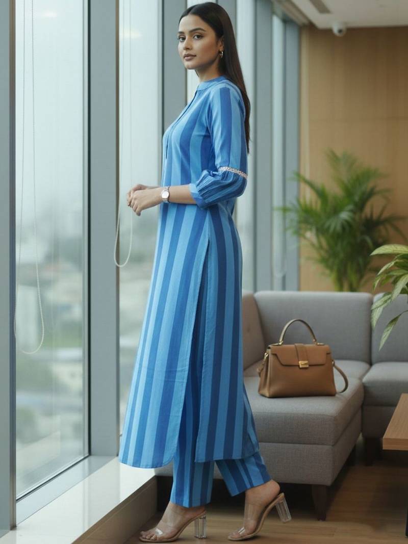 Women Striped Regular Kurta with Trousers