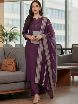 Women Ethnic Motifs Embroidered Regular Thread Work Kurta with Trousers & With Dupatta 1