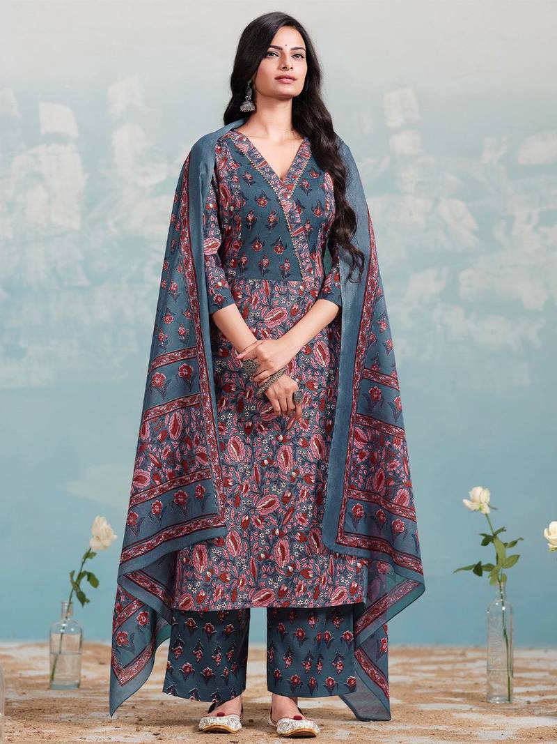 Women Floral Printed Regular Kurta with Trousers & With Dupatta