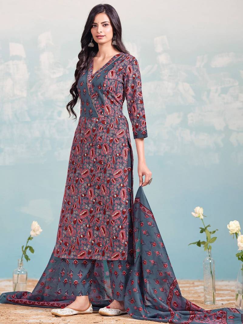 Women Floral Printed Regular Kurta with Trousers & With Dupatta