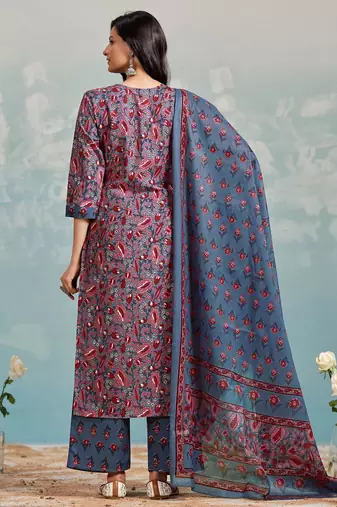 Women Floral Printed Regular Kurta with Trousers & With Dupatta