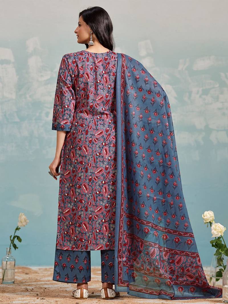 Women Floral Printed Regular Kurta with Trousers & With Dupatta