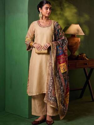 Women Ethnic Motifs Regular Thread Work Kurta with Palazzos & With Dupatta 1