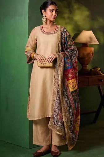 Women Ethnic Motifs Regular Thread Work Kurta with Palazzos & With Dupatta