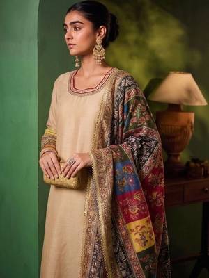 Women Ethnic Motifs Regular Thread Work Kurta with Palazzos & With Dupatta 2