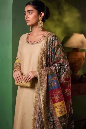 Women Ethnic Motifs Regular Thread Work Kurta with Palazzos & With Dupatta