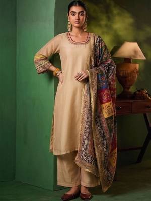 Women Ethnic Motifs Regular Thread Work Kurta with Palazzos & With Dupatta 3