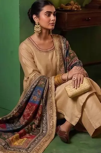 Women Ethnic Motifs Regular Thread Work Kurta with Palazzos & With Dupatta