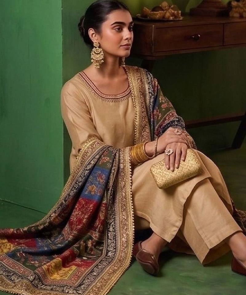 Women Ethnic Motifs Regular Thread Work Kurta with Palazzos & With Dupatta