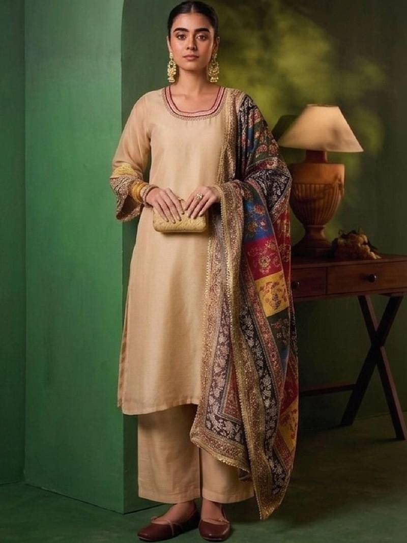 Women Ethnic Motifs Regular Thread Work Kurta with Palazzos & With Dupatta