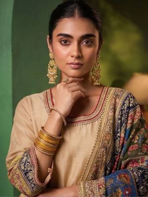 Women Ethnic Motifs Regular Thread Work Kurta with Palazzos & With Dupatta 7