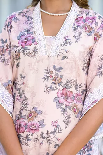 Floral Printed Mirror Work Pure Cotton Straight Kurta with Trousers & Dupatta
