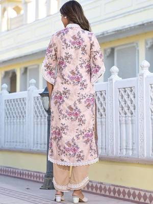 Floral Printed Mirror Work Pure Cotton Straight Kurta with Trousers & Dupatta 5