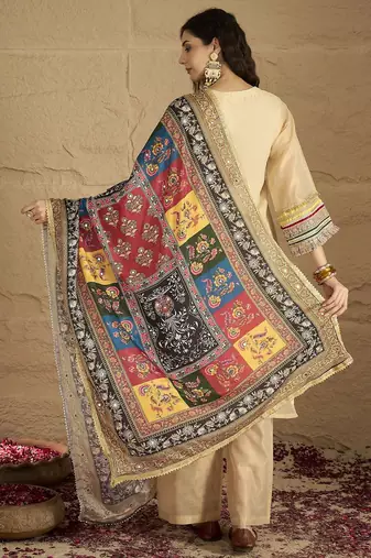 Yoke Design Round Neck Straight Kurta With Palazzos And Dupatta