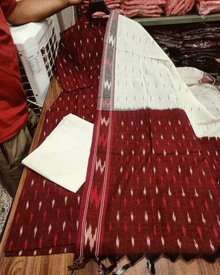 Beautiful maroon pochampally ikkat handloom cotton straight kurta set with dupatta 5
