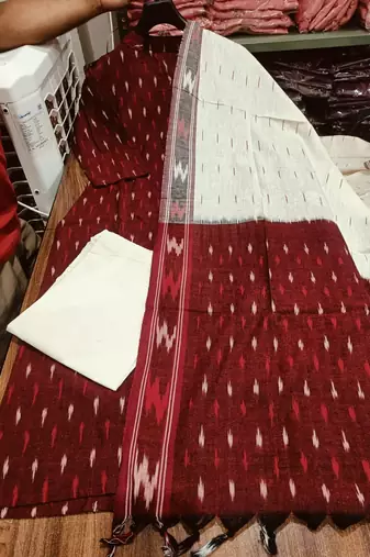 Beautiful maroon pochampally ikkat handloom cotton straight kurta set with dupatta