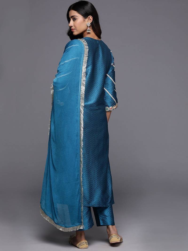 Ethnic Motifs Embroidered Regular Sequinned Kurta with Trousers & Dupatta