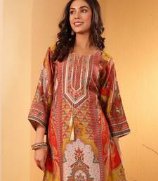 Women Ethnic Motifs Printed Regular Gotta Patti Chanderi Silk Kurta Trousers