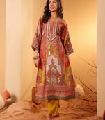 Women Ethnic Motifs Printed Regular Gotta Patti Chanderi Silk Kurta Trousers