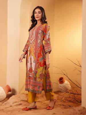 Women Ethnic Motifs Printed Regular Gotta Patti Chanderi Silk Kurta Trousers 5