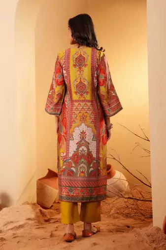 Women Ethnic Motifs Printed Regular Gotta Patti Chanderi Silk Kurta Trousers