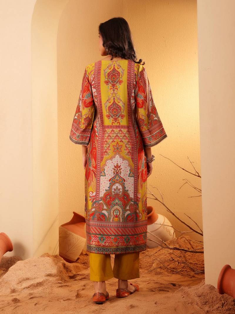 Women Ethnic Motifs Printed Regular Gotta Patti Chanderi Silk Kurta Trousers