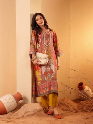 Women Ethnic Motifs Printed Regular Gotta Patti Chanderi Silk Kurta Trousers 7