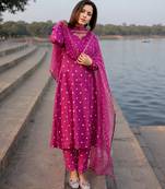 Beautiful rani pink bandhani print cotton straight kurta set