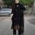 Beautiful black handwoven jamdani cotton straight kurta pant with tassel dupatta set