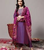 Geometric Woven Design Regular Zari Kurta with Trousers & Dupatta