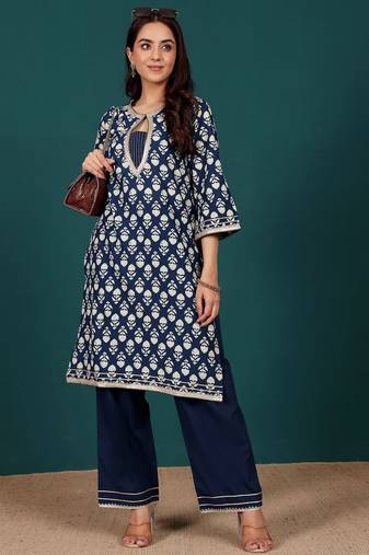 Women Ethnic Motifs Printed Regular Pure Cotton Kurta with Trousers & With Dupatta