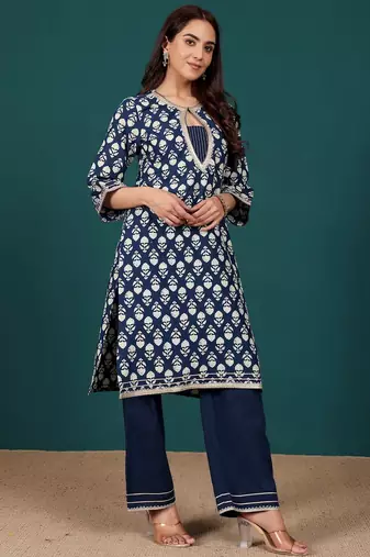 Women Ethnic Motifs Printed Regular Pure Cotton Kurta with Trousers & With Dupatta