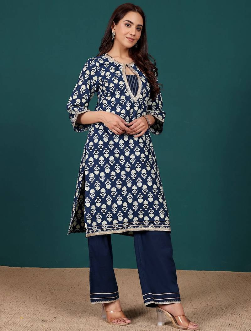 Women Ethnic Motifs Printed Regular Pure Cotton Kurta with Trousers & With Dupatta
