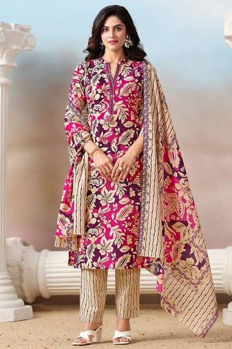 Women Floral Printed Regular Mirror Work Kurta with Trousers & With Dupatta