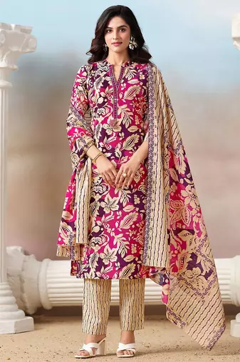 Women Floral Printed Regular Mirror Work Kurta with Trousers & With Dupatta