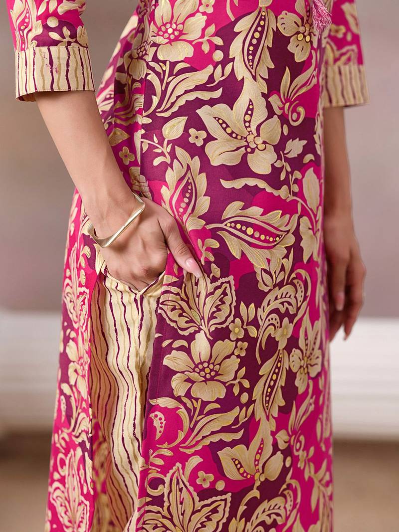 Women Floral Printed Regular Mirror Work Kurta with Trousers & With Dupatta