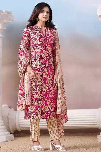 Women Floral Printed Regular Mirror Work Kurta with Trousers & With Dupatta