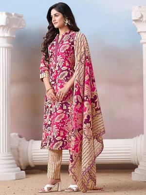 Women Floral Printed Regular Mirror Work Kurta with Trousers & With Dupatta 5
