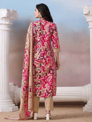 Women Floral Printed Regular Mirror Work Kurta with Trousers & With Dupatta 6