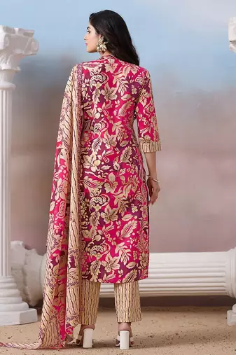 Women Floral Printed Regular Mirror Work Kurta with Trousers & With Dupatta