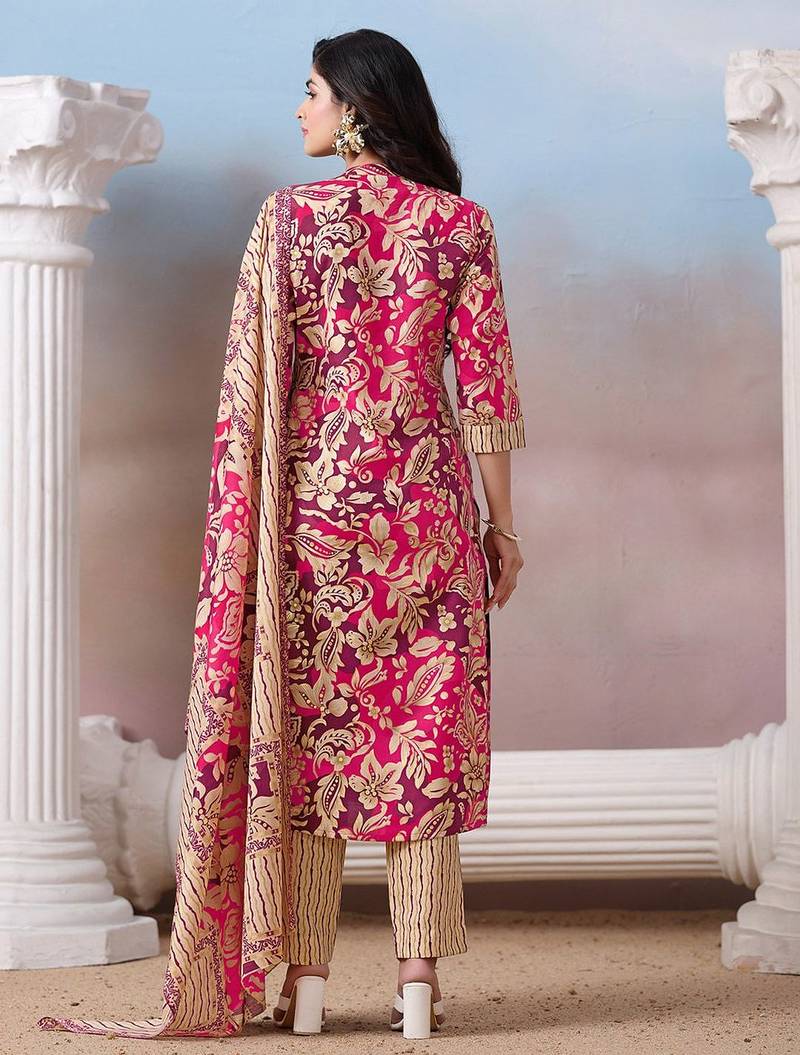 Women Floral Printed Regular Mirror Work Kurta with Trousers & With Dupatta